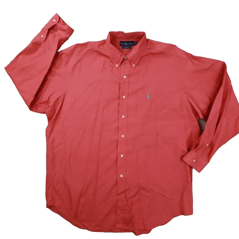Ralph Lauren Vintage Blake Light Red Long Sleeve Button Up Shirt Men's XL Preppy